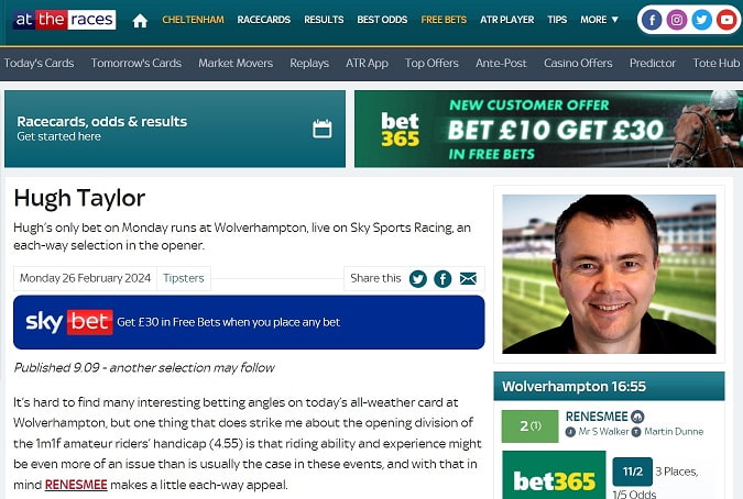 Hugh Taylor is another of the best horse racing tipsters in the industry today
